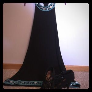 Black sleeveless dress trimmed w/ turquoise